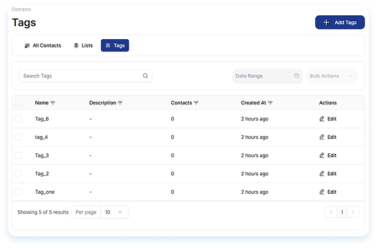 Tags & Contact Management Interface