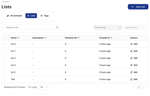lists & Contact Management Interface