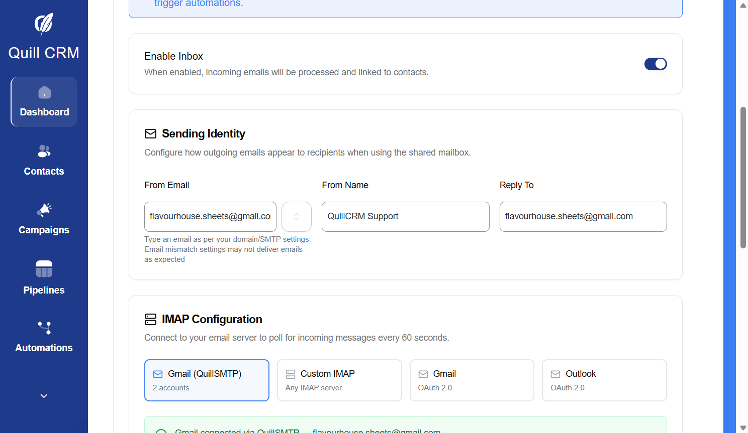 Sending Identity fields — From Email, From Name, and Reply To