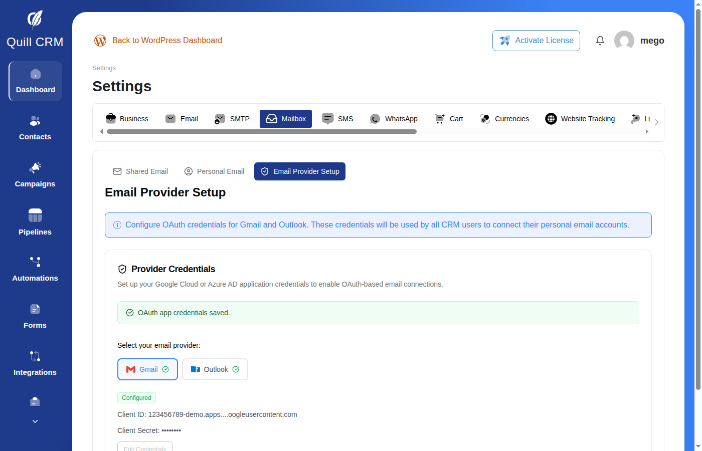 Email Provider Setup — Gmail and Outlook both configured